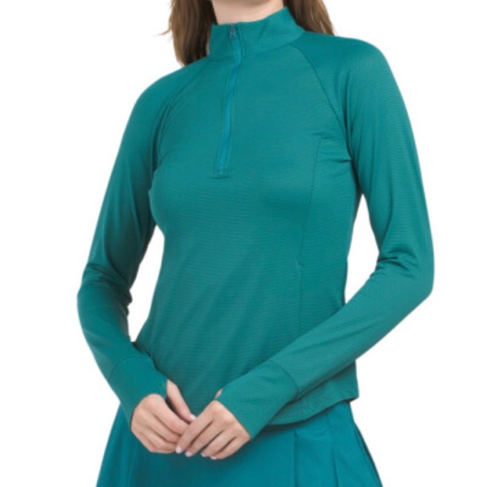 Tommy‎ Bahama Golf Teal Honeycomb Quarter Zip Pullover Large Thumbholes Active